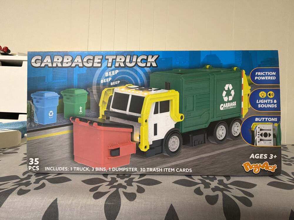 Play-Act Garbage Truck Toy Set 35 Pieces Friction Powered Lights and Sounds